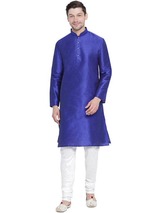 Men's Blue Silk Blend Kurta and Pyjama Set