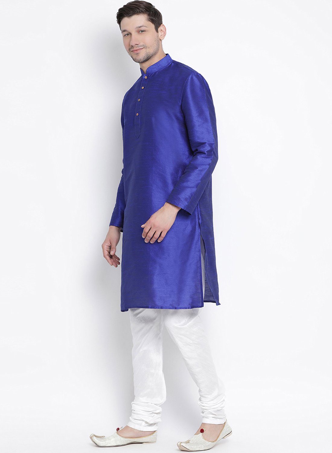 Men's Blue Silk Blend Kurta and Pyjama Set