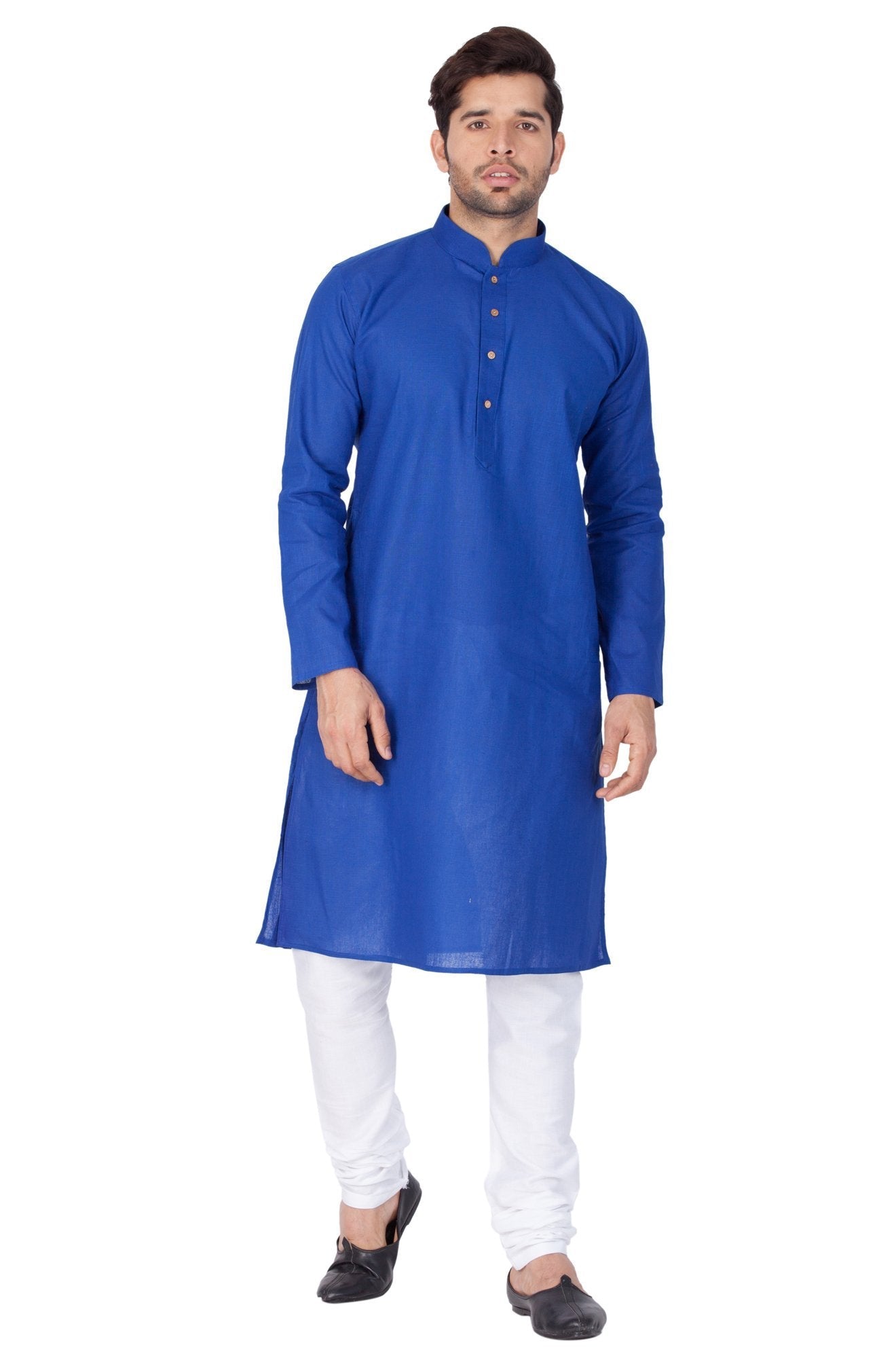 Men's Blue Cotton Linen Blend Kurta and Pyjama Set