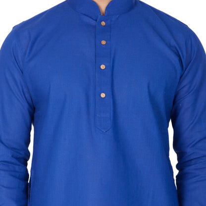 Men's Blue Cotton Linen Blend Kurta and Pyjama Set