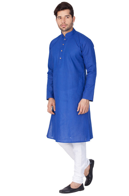 Men's Blue Cotton Linen Blend Kurta and Pyjama Set