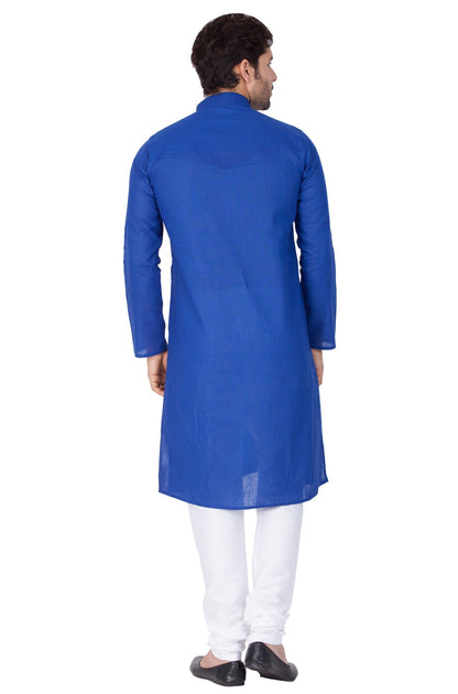 Men's Blue Cotton Linen Blend Kurta and Pyjama Set