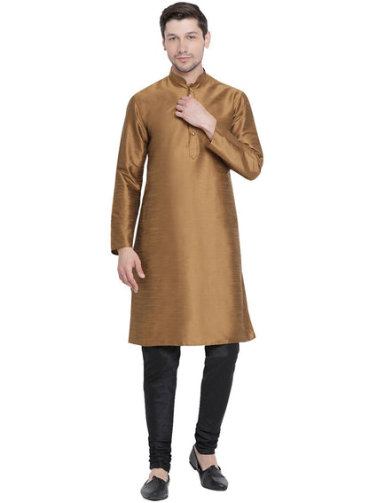 Men's Brown Silk Blend Kurta and Pyjama Set