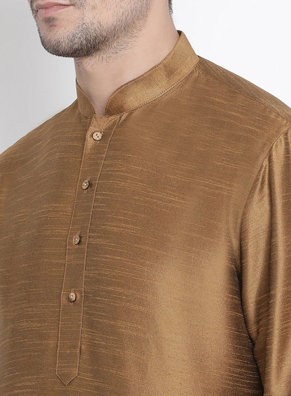 Men's Brown Silk Blend Kurta and Pyjama Set