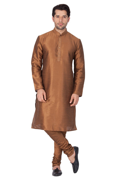 Men's Brown Silk Blend Kurta and Pyjama Set