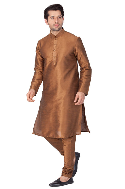 Men's Brown Silk Blend Kurta and Pyjama Set