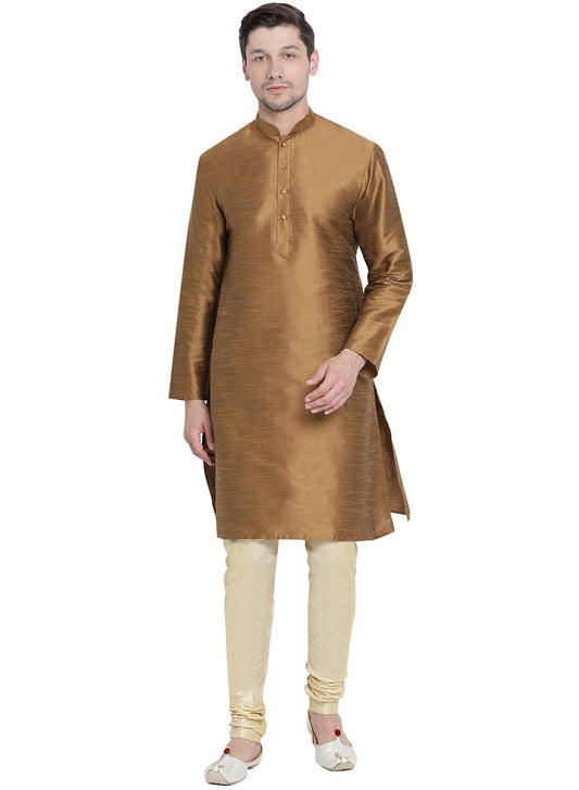 Men's Brown Silk Blend Kurta and Pyjama Set