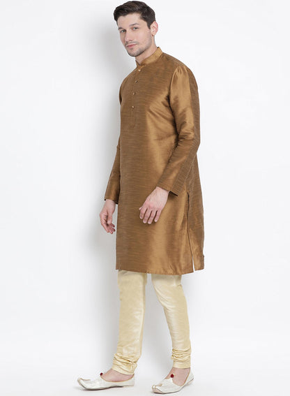 Men's Brown Silk Blend Kurta and Pyjama Set