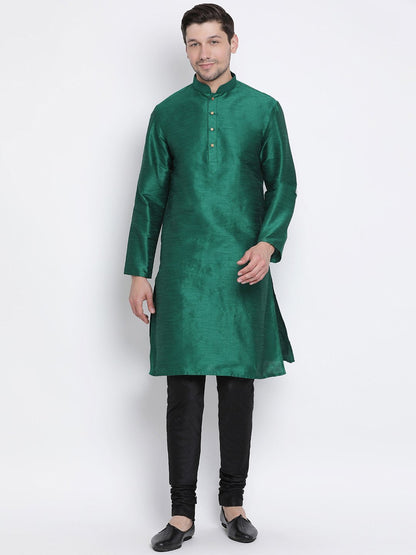 Men's Green Silk Blend Kurta and Pyjama Set