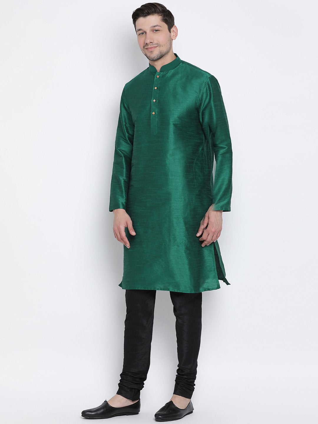 Men's Green Silk Blend Kurta and Pyjama Set