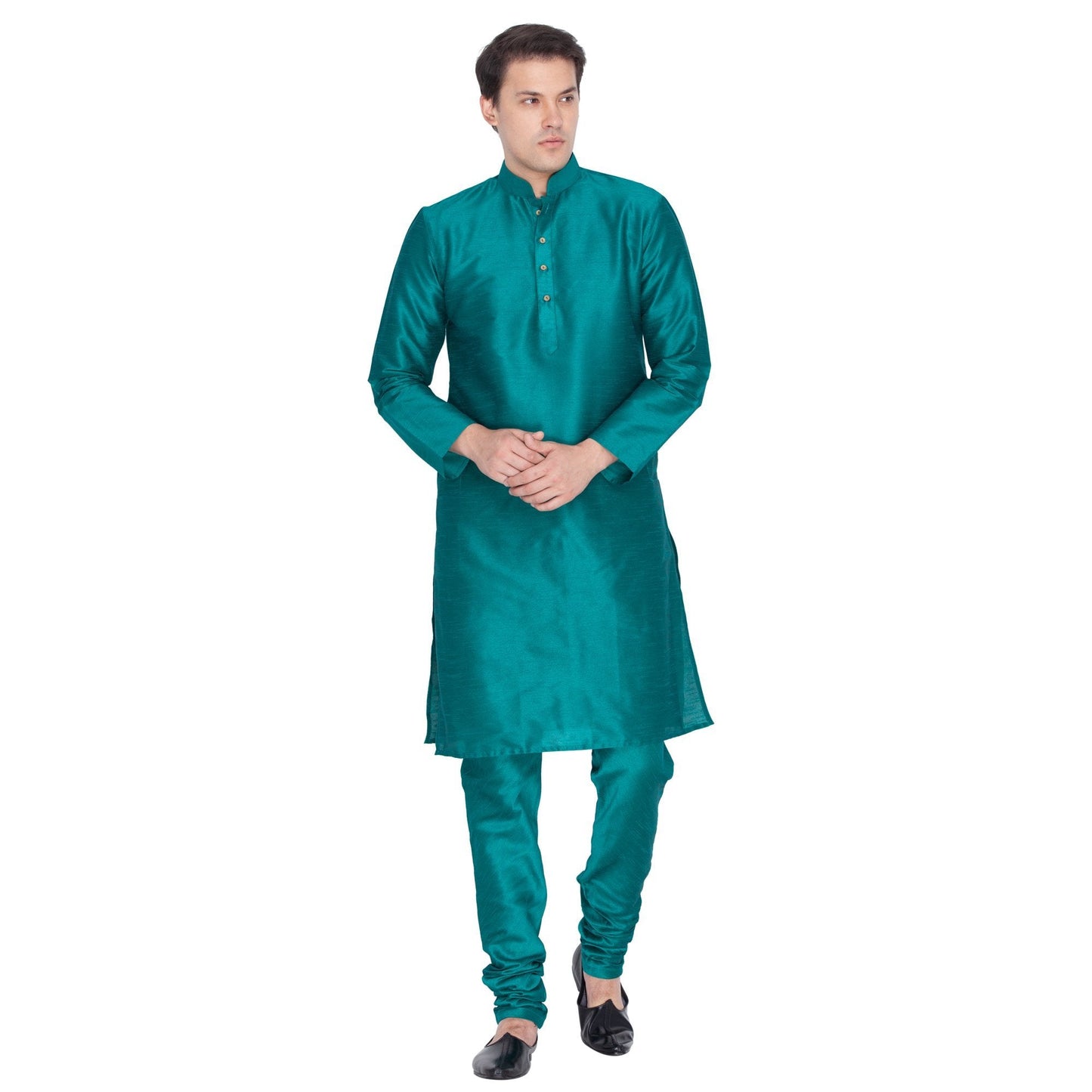 Men's Green Silk Blend Kurta and Pyjama Set