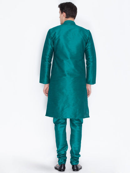 Men's Green Silk Blend Kurta and Pyjama Set