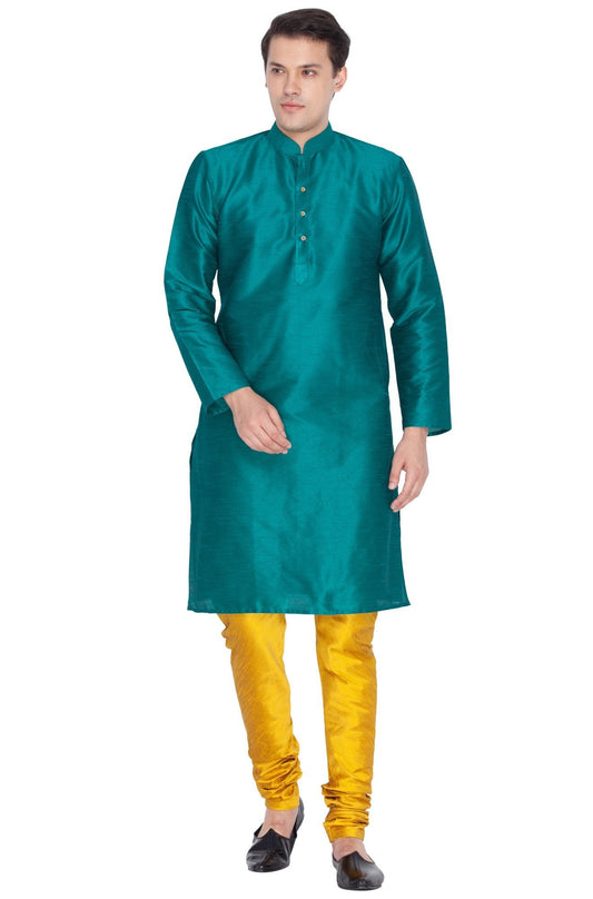 Men's Green Silk Blend Kurta and Pyjama Set