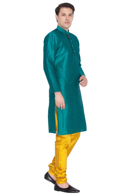 Men's Green Silk Blend Kurta and Pyjama Set