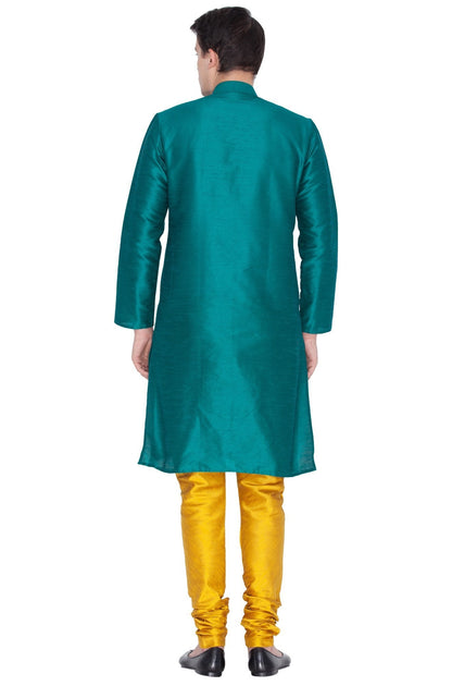 Men's Green Silk Blend Kurta and Pyjama Set