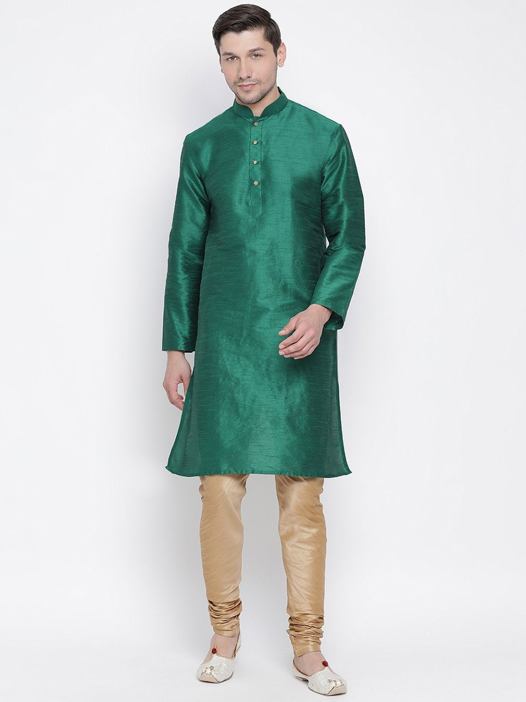 Men's Green Silk Blend Kurta and Pyjama Set