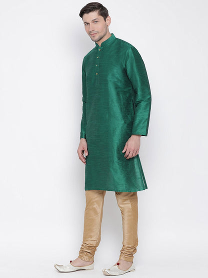 Men's Green Silk Blend Kurta and Pyjama Set