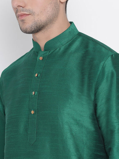 Men's Green Silk Blend Kurta and Pyjama Set