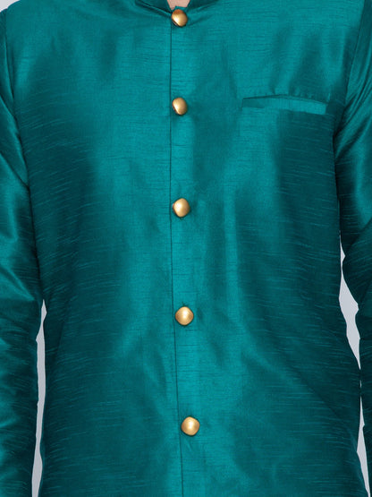 Men's Green Cotton Silk Blend Sherwani Set