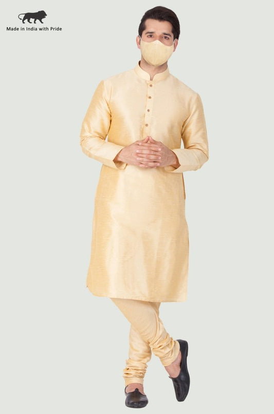 Men's Gold Silk Blend Kurta and Pyjama Set