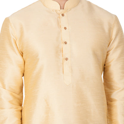 Men's Gold Silk Blend Kurta, Pyjama & Dupatta Set