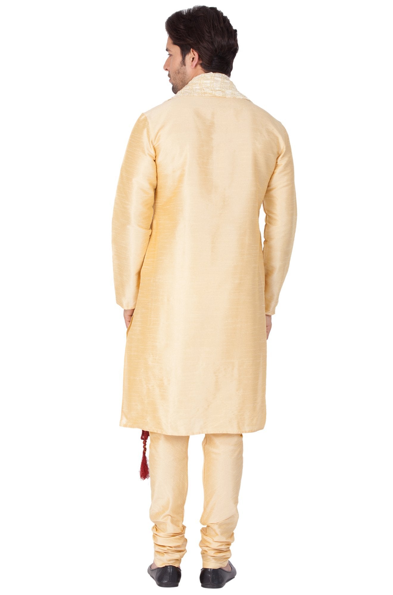 Men's Gold Silk Blend Kurta, Pyjama & Dupatta Set