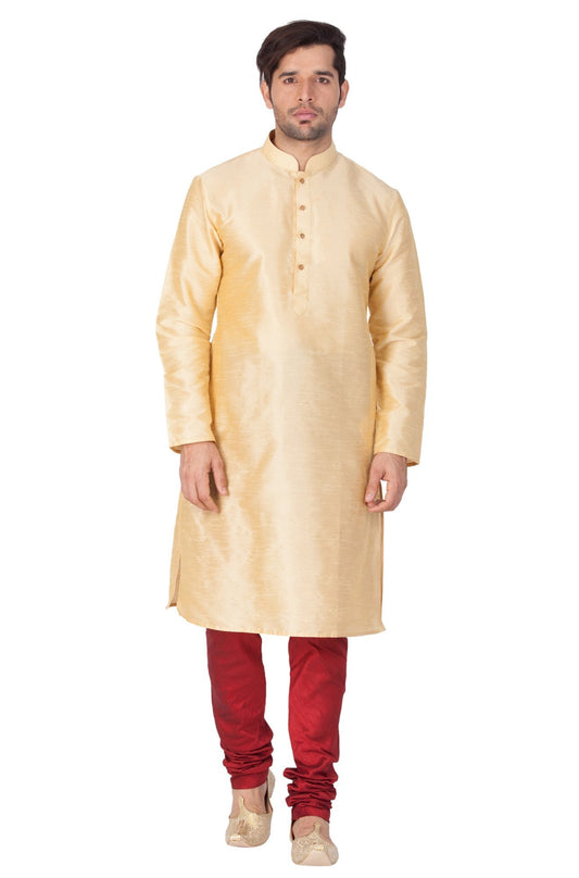 Men's Gold Silk Blend Kurta and Pyjama Set