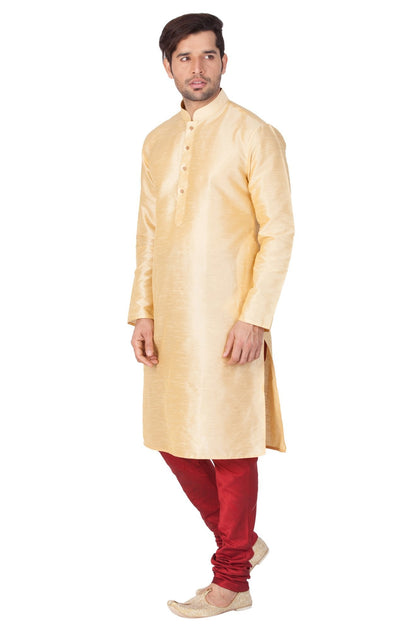 Men's Gold Silk Blend Kurta and Pyjama Set