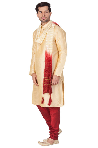 Men's Gold Silk Blend Kurta, Pyjama & Dupatta Set