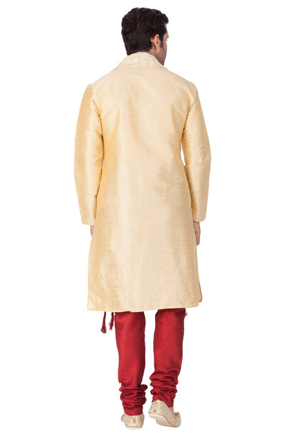 Men's Gold Silk Blend Kurta, Pyjama & Dupatta Set