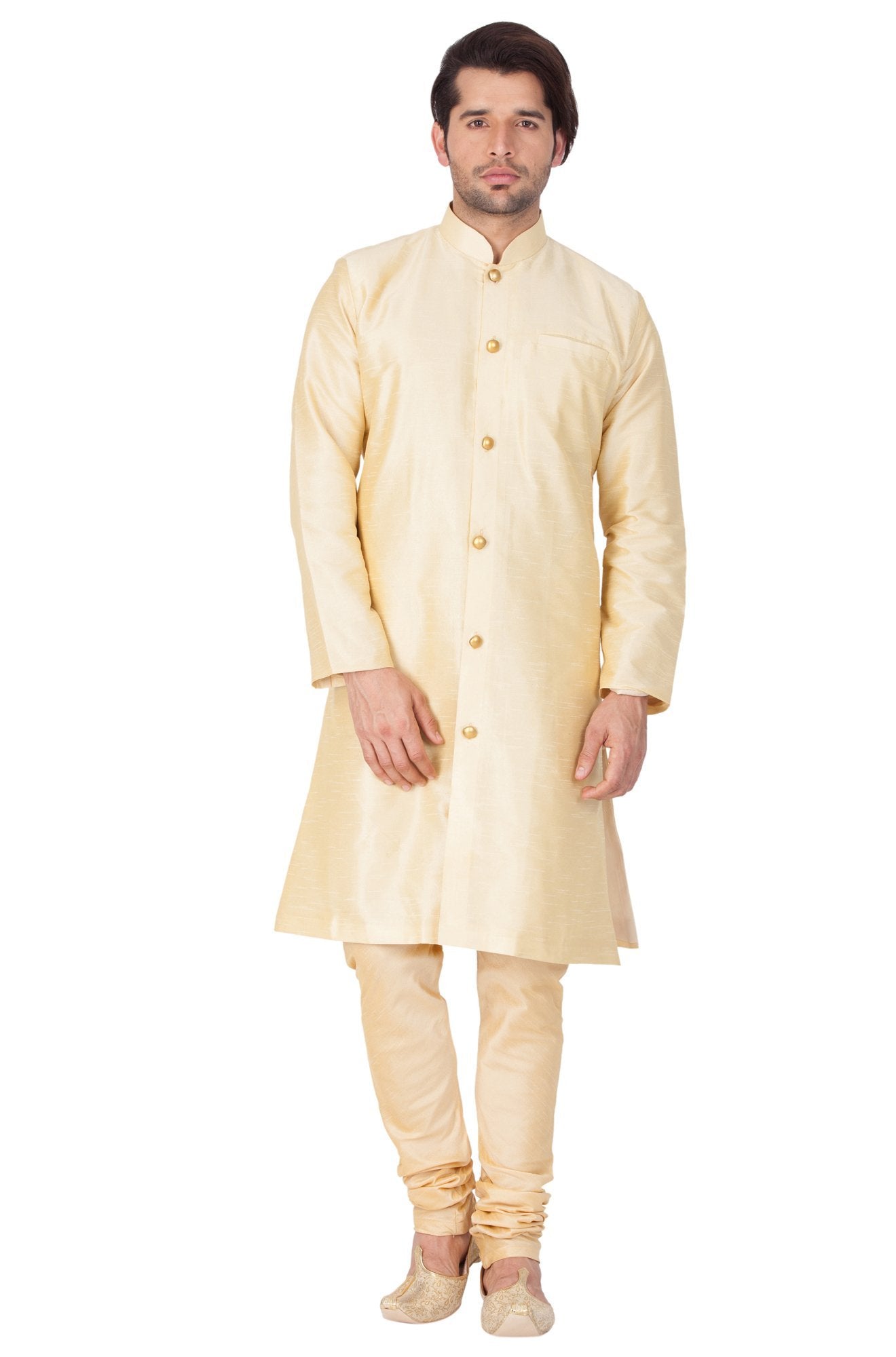 Men's Gold Cotton Silk Blend Sherwani Set