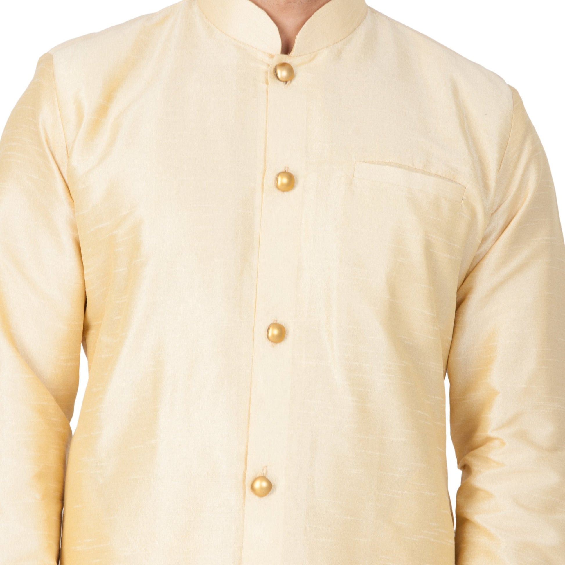 Men's Gold Cotton Silk Blend Sherwani Set