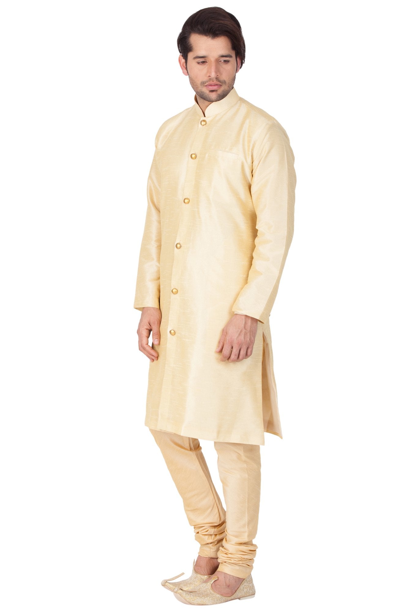 Men's Gold Cotton Silk Blend Sherwani Set