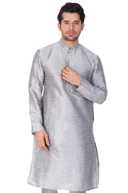 Men's Grey Silk Blend Kurta