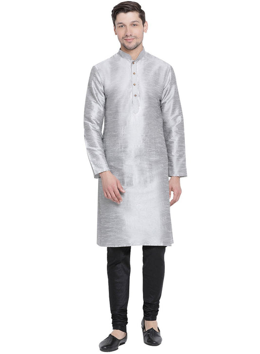 Men's Grey Silk Blend Kurta and Pyjama Set