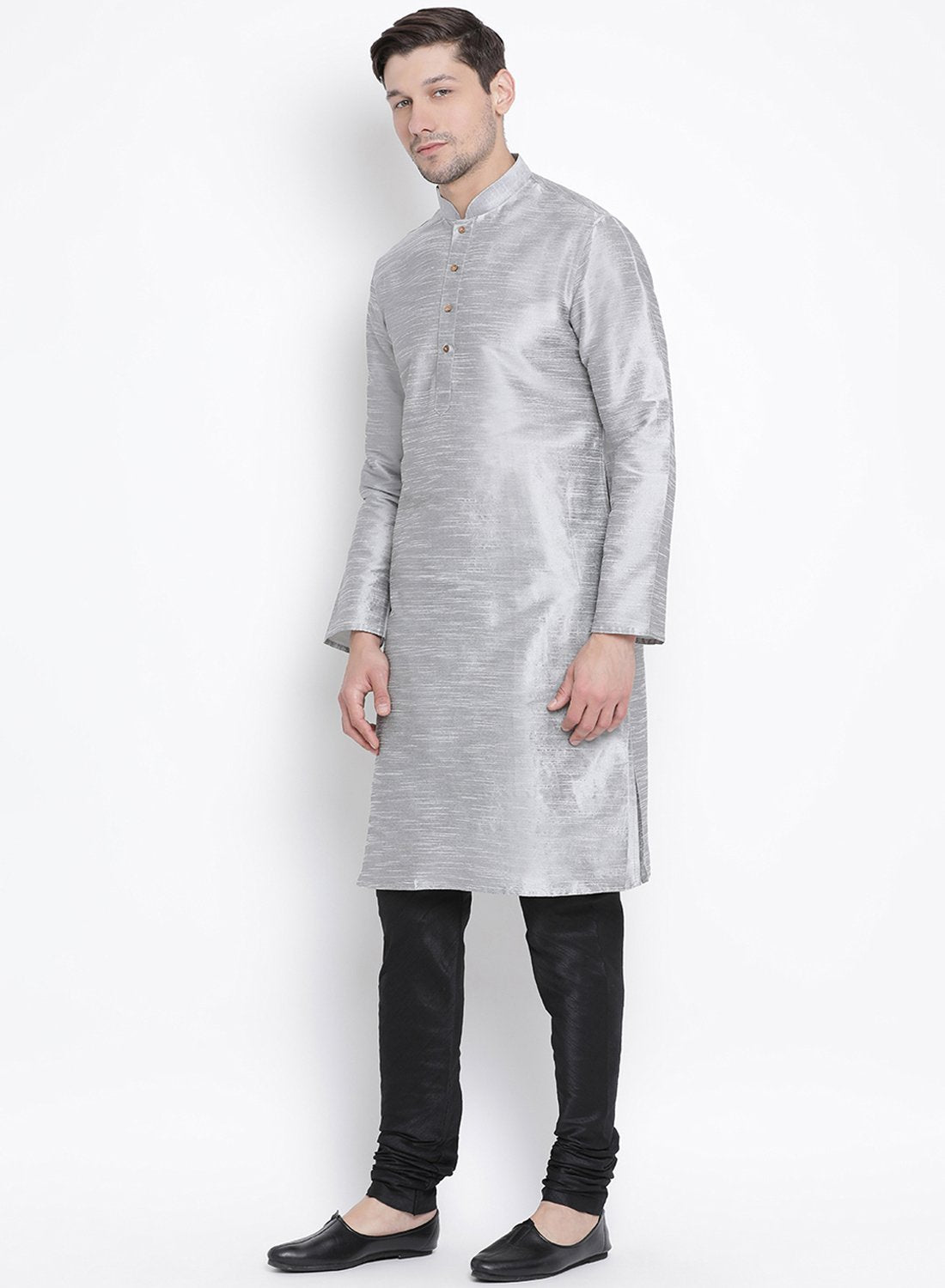 Men's Grey Silk Blend Kurta and Pyjama Set