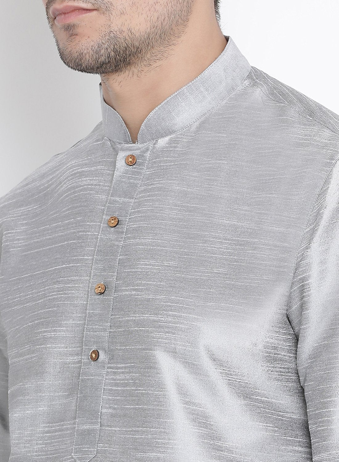 Men's Grey Silk Blend Kurta and Pyjama Set