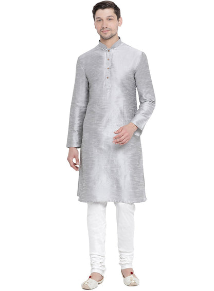 Men's Grey Silk Blend Kurta