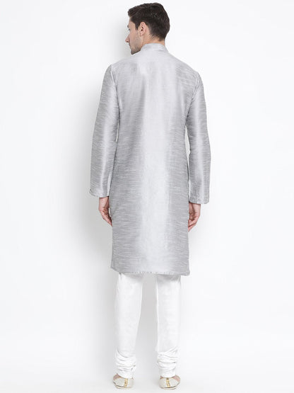 Men's Grey Silk Blend Kurta and Pyjama Set