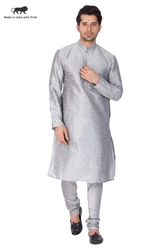 Men's Grey Silk Blend Kurta and Pyjama Set