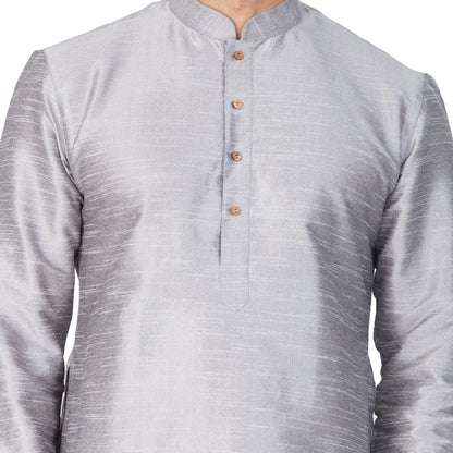 Men's Grey Silk Blend Kurta and Pyjama Set