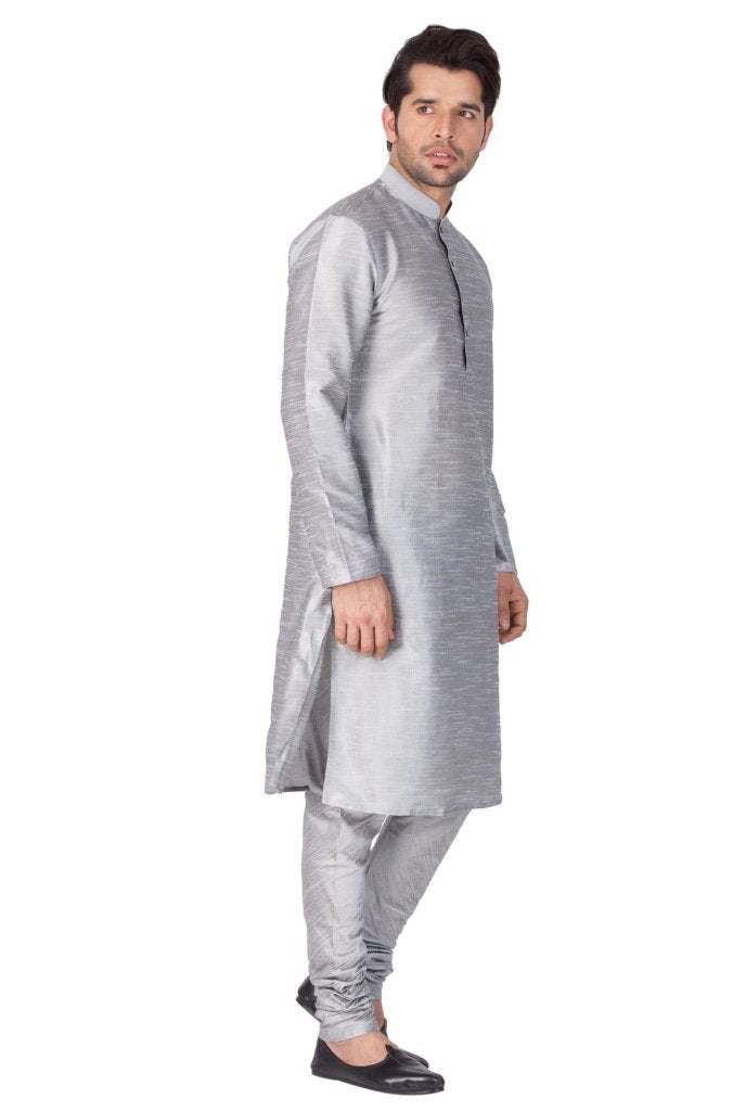 Men's Grey Silk Blend Kurta and Pyjama Set