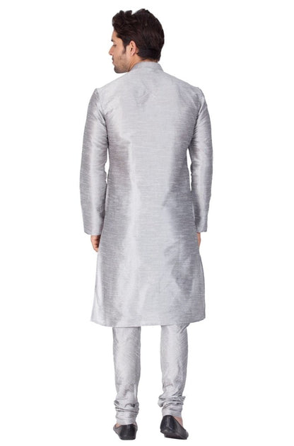 Men's Grey Silk Blend Kurta and Pyjama Set