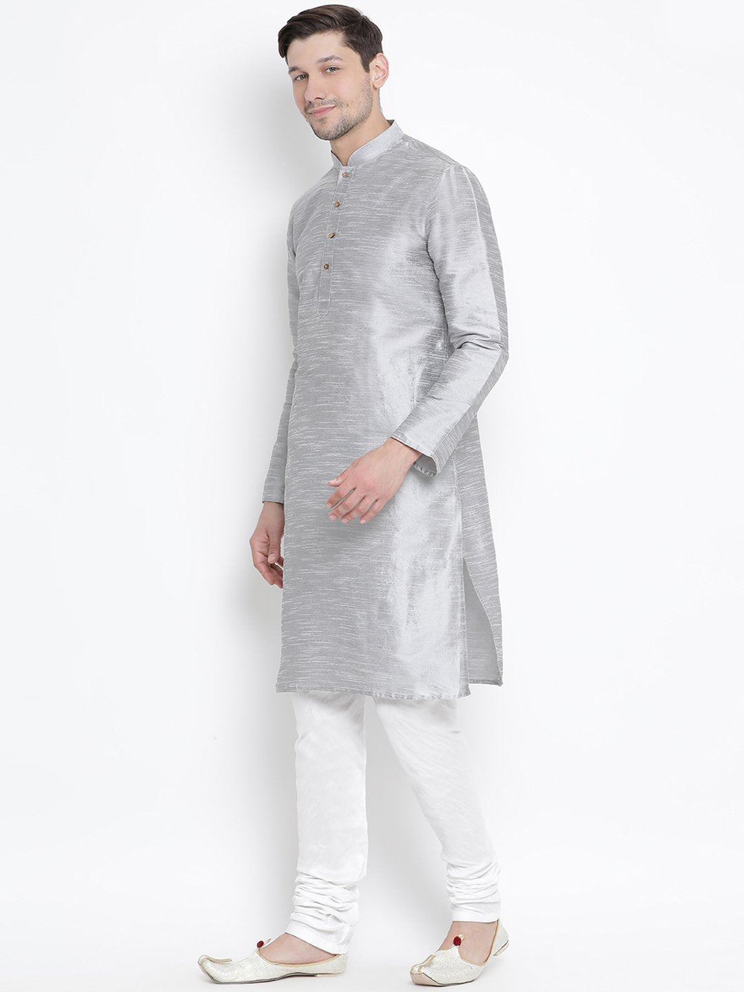 Men's Grey Silk Blend Kurta and Pyjama Set