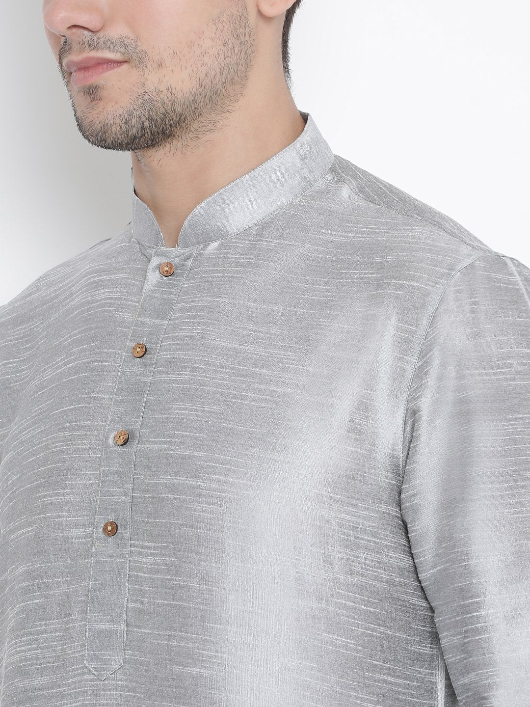 Men's Grey Silk Blend Kurta and Pyjama Set