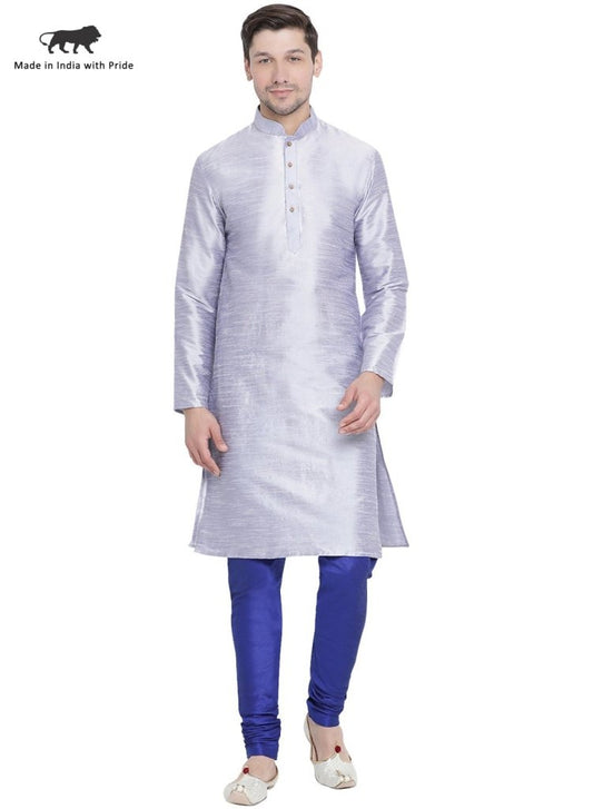 Men's Light Blue Silk Blend Kurta and Pyjama Set