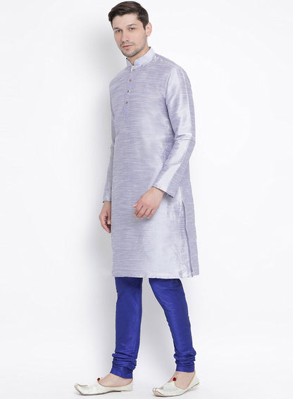 Men's Light Blue Silk Blend Kurta and Pyjama Set