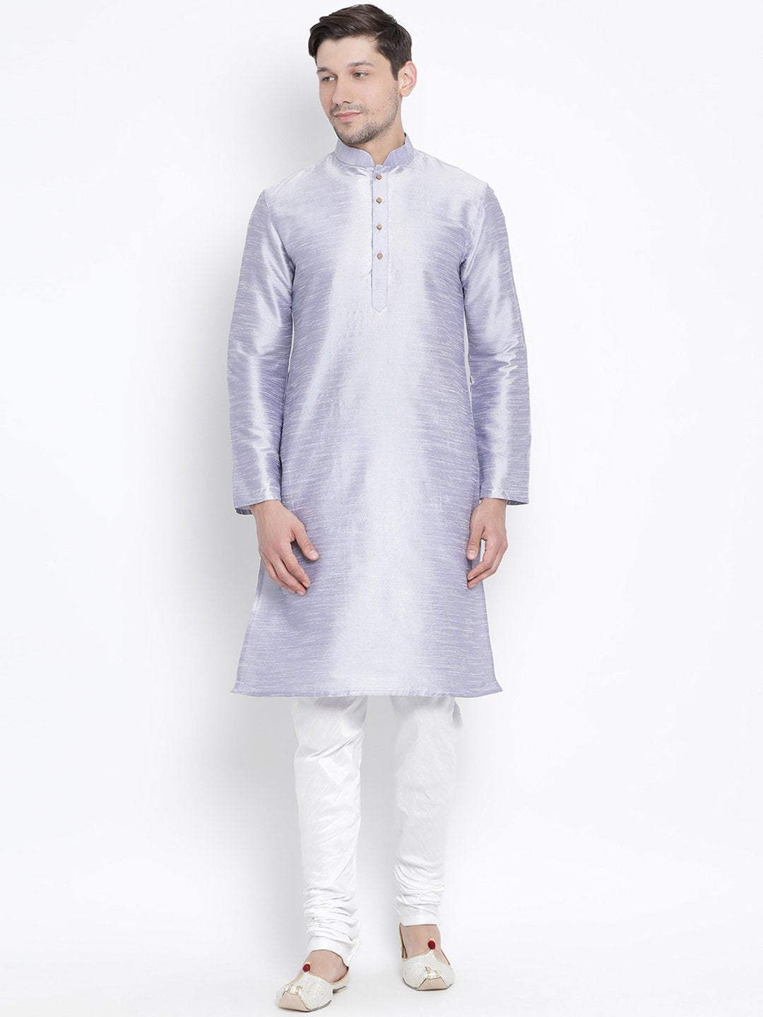 Men's Light Blue Silk Blend Kurta and Pyjama Set