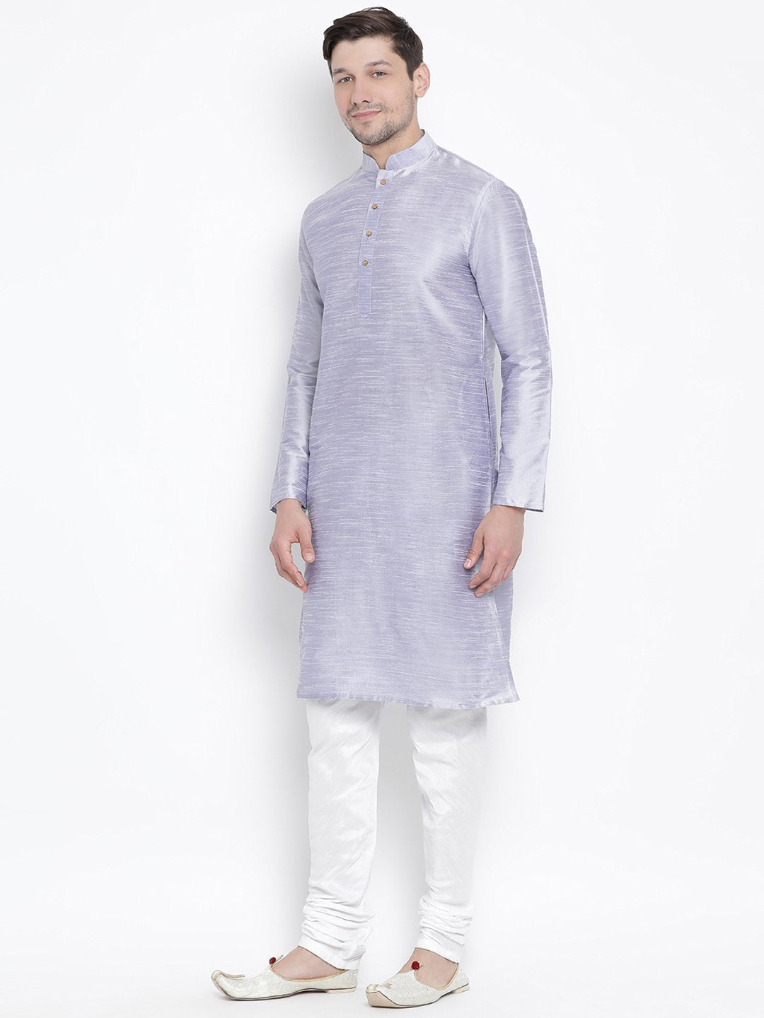 Men's Light Blue Silk Blend Kurta and Pyjama Set