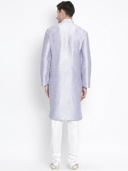 Men's Light Blue Silk Blend Kurta and Pyjama Set